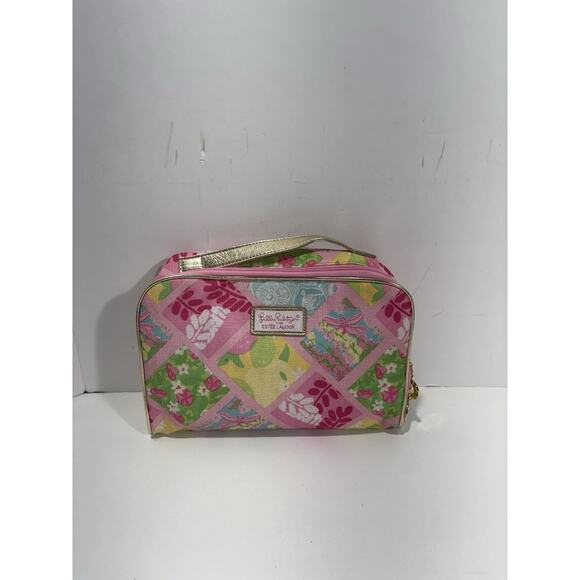 Lilly Pulitzer for Estee Lauder Makeup Bag Cosmetic Pouch Pink Floral Seashell - Picture 1 of 9